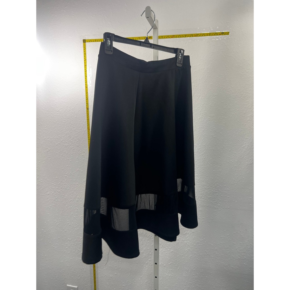 Brat Star Black Mesh Panel Skater‎ Skirt A-Line High Waisted Flared Midi Skirt